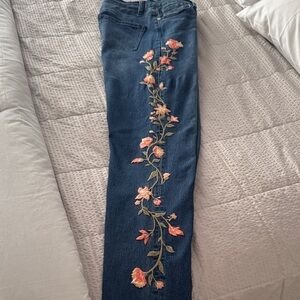 DG2 by Diane Gilman Blue Jeans with Floral Embroidery